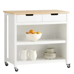 SoBuy Køkkenø med 2 skuffer i hvid 100x60x93.5cm, funktionel FKW74-WN