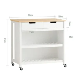 SoBuy Køkkenø med 2 skuffer i hvid 100x60x93.5cm, funktionel FKW74-WN