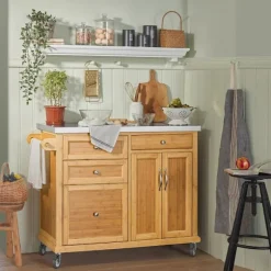 SoBuy Køkkenø med 4 skuffer i træ 115x46x91cm, funktionel FKW70-N