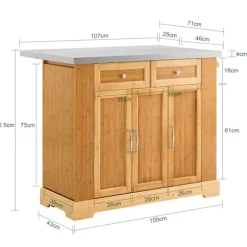 SoBuy Køkkenø med 2 skuffer i træ 107x71x92.5cm, funktionel FKW130-N