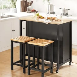 SoBuy Køkkenø med 2 skuffer i sort 100x60x93.5cm, funktionel FKW74-SCH