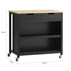 SoBuy Køkkenø med 2 skuffer i sort 100x60x93.5cm, funktionel FKW74-SCH