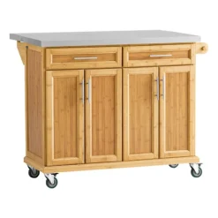 SoBuy Køkkenø med 2 skuffer i træ 115x71x92.5cm, funktionel FKW69-N