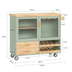 SoBuy Køkkenø med 2 skuffer i grøn 110x40x91.5cm, funktionel FKW114-GR