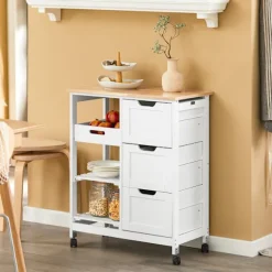 SoBuy Køkkenvogn med 3 skuffer i hvid 67x37x85cm, funktionel FKW79-W