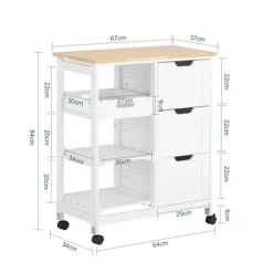 SoBuy Køkkenvogn med 3 skuffer i hvid 67x37x85cm, funktionel FKW79-W