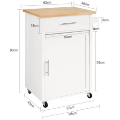 SoBuy Køkkenvogn med 1 skuffe i træ 65x45.7x90cm, funktionel FKW102-WN