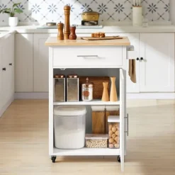 SoBuy Køkkenvogn med 1 skuffe i træ 65x45.7x90cm, funktionel FKW102-WN