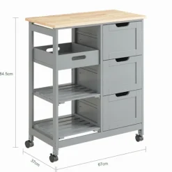 SoBuy Køkkenvogn med 3 skuffer i lysegrå 67x37x84cm, funktionel FKW79-HG