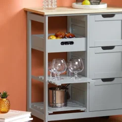 SoBuy Køkkenvogn med 3 skuffer i lysegrå 67x37x84cm, funktionel FKW79-HG