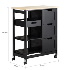 SoBuy Køkkenvogn med 3 skuffer i sort 67x37x84cm, funktionel FKW79-SCH