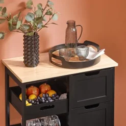SoBuy Køkkenvogn med 3 skuffer i sort 67x37x84cm, funktionel FKW79-SCH