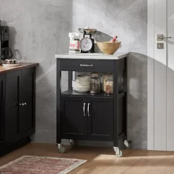 SoBuy Køkkenvogn med 1 skuffe i sort 60x44.5x91cm, funktionel FKW22-SCH