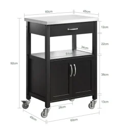 SoBuy Køkkenvogn med 1 skuffe i sort 60x44.5x91cm, funktionel FKW22-SCH