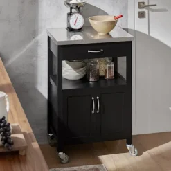 SoBuy Køkkenvogn med 1 skuffe i sort 60x44.5x91cm, funktionel FKW22-SCH