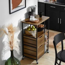 SoBuy Køkkenvogn med 2 skuffer i mørkebrun 53x37x89cm, industriel FKW111-PF
