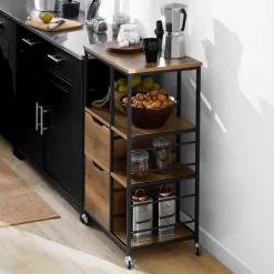 SoBuy Køkkenvogn med 2 skuffer i mørkebrun 53x37x89cm, industriel FKW111-PF