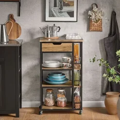 SoBuy Køkkenvogn med 1 skuffe i træ 50x37x87cm, vintage FKW99-N