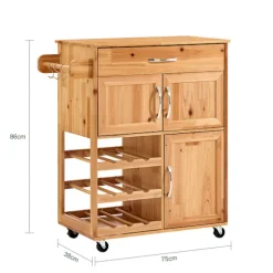 SoBuy Køkkenvogn med 1 skuffe i naturlig 75x38x86cm, vintage FKW45-N