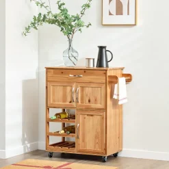 SoBuy Køkkenvogn med 1 skuffe i naturlig 75x38x86cm, vintage FKW45-N