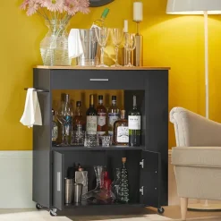 SoBuy Køkkenvogn med 1 skuffe i sort 75x46x88cm, funktionel FKW113-SCH