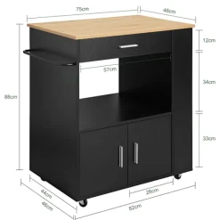 SoBuy Køkkenvogn med 1 skuffe i sort 75x46x88cm, funktionel FKW113-SCH