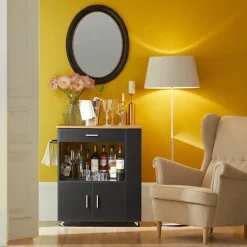 SoBuy Køkkenvogn med 1 skuffe i sort 75x46x88cm, funktionel FKW113-SCH