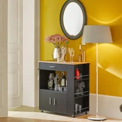 SoBuy Køkkenvogn med 1 skuffe i sort 75x46x88cm, funktionel FKW113-SCH