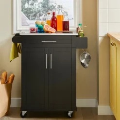 SoBuy Køkkenvogn med 1 skuffe i sort 78x46x90cm, funktionel FKW110-SCH