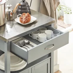 SoBuy Køkkenvogn med 1 skuffe i lysegrå 60x44.5x91cm, moderne FKW22-HG
