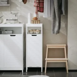SoBuy Lavt badeværelsesskab med 1 hylde i hvid 30x30x89cm, funktionel BZR122-W