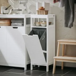 SoBuy Lavt badeværelsesskab med 1 hylde i hvid 30x30x89cm, funktionel BZR122-W