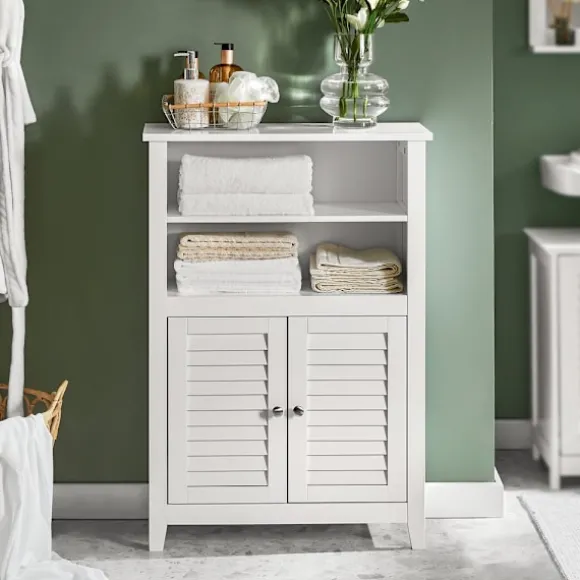 SoBuy Lavt badeværelsesskab med 2 døre i hvid 60x25.5x90cm, klassisk BZR13-W