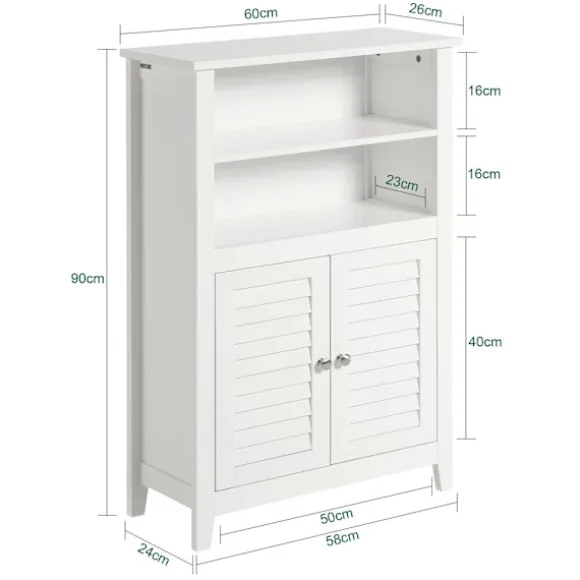 SoBuy Lavt badeværelsesskab med 2 døre i hvid 60x25.5x90cm, klassisk BZR13-W