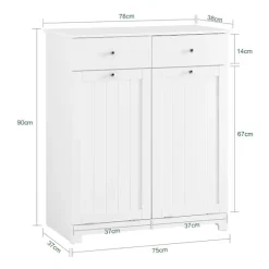 SoBuy Linnedskab med 2 skuffer i hvid 78x38x90cm, funktionel BZR33-II-W