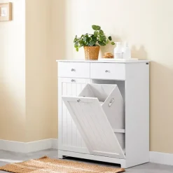 SoBuy Linnedskab med 2 skuffer i hvid 78x38x90cm, funktionel BZR33-II-W