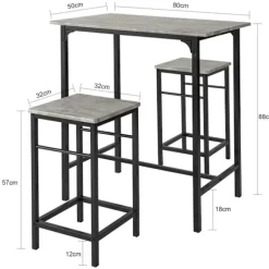 SoBuy lysegrå bord med 2 skamler med pladsbesparende 80x50x87cm, industriel OGT10-HG