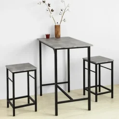 SoBuy lysegrå bord med 2 skamler med pladsbesparende 80x50x87cm, industriel OGT10-HG
