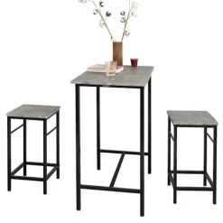 SoBuy lysegrå bord med 2 skamler med pladsbesparende 80x50x87cm, industriel OGT10-HG