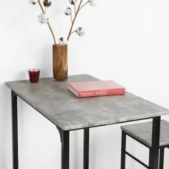 SoBuy lysegrå bord med 2 skamler med pladsbesparende 80x50x87cm, industriel OGT10-HG