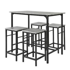SoBuy lysegrå bord med 4 skamler med pladsbesparende 100x60x87cm, industriel OGT11-HG
