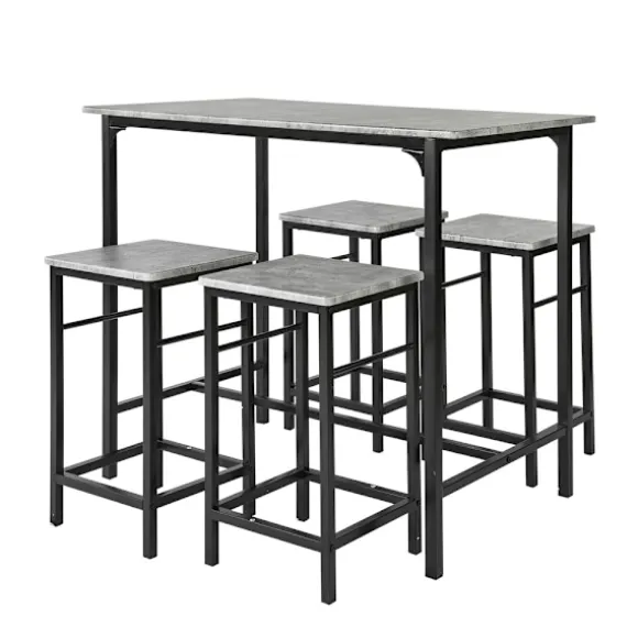 SoBuy lysegrå bord med 4 skamler med pladsbesparende 100x60x87cm, industriel OGT11-HG