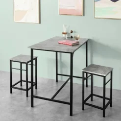 SoBuy lysegrå bord med 4 skamler med pladsbesparende 100x60x87cm, industriel OGT11-HG