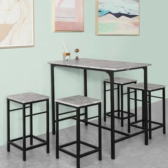 SoBuy lysegrå bord med 4 skamler med pladsbesparende 100x60x87cm, industriel OGT11-HG