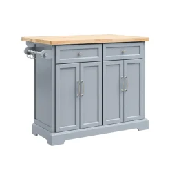 SoBuy lysegrå køkkenø med 2 skuffer 115x71x92.5cm, funktionel FKW71-II-HG