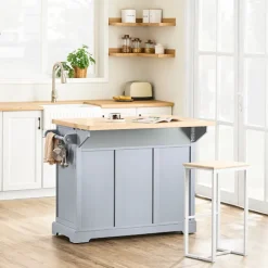 SoBuy lysegrå køkkenø med 2 skuffer 115x71x92.5cm, funktionel FKW71-II-HG