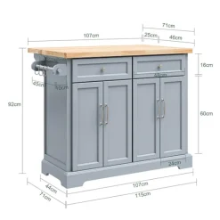 SoBuy lysegrå køkkenø med 2 skuffer 115x71x92.5cm, funktionel FKW71-II-HG