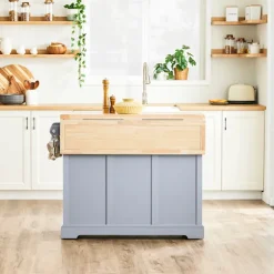 SoBuy lysegrå køkkenø med 2 skuffer 115x71x92.5cm, funktionel FKW71-II-HG