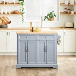 SoBuy lysegrå køkkenø med 2 skuffer 115x71x92.5cm, funktionel FKW71-II-HG