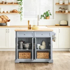 SoBuy lysegrå køkkenø med 2 skuffer 115x71x92.5cm, funktionel FKW71-II-HG